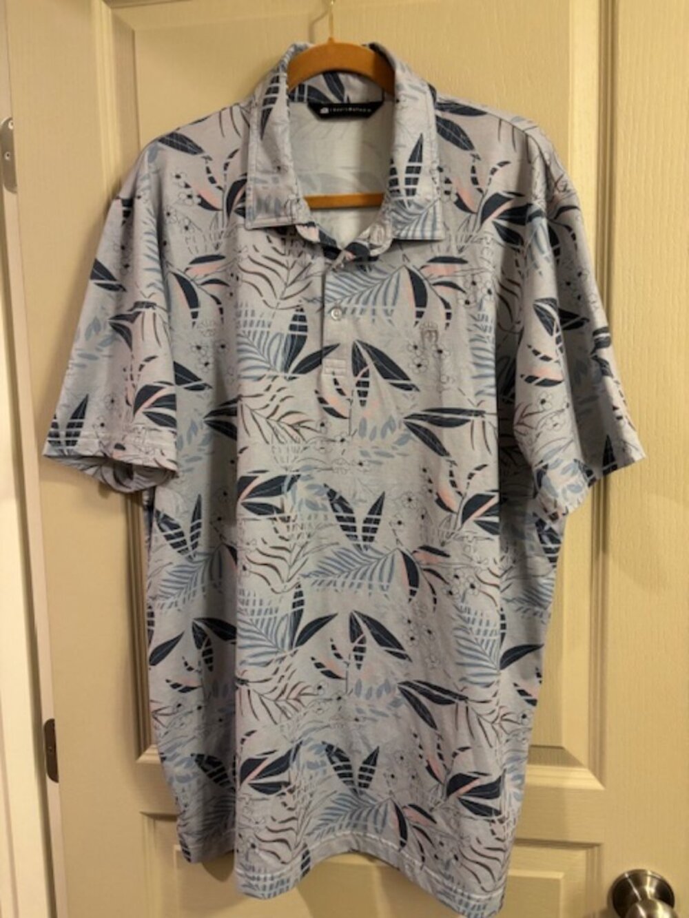 Travis Matthew Men's Blue Floral Print Polo XXL Short Sleeve Soft Poly/Cotton